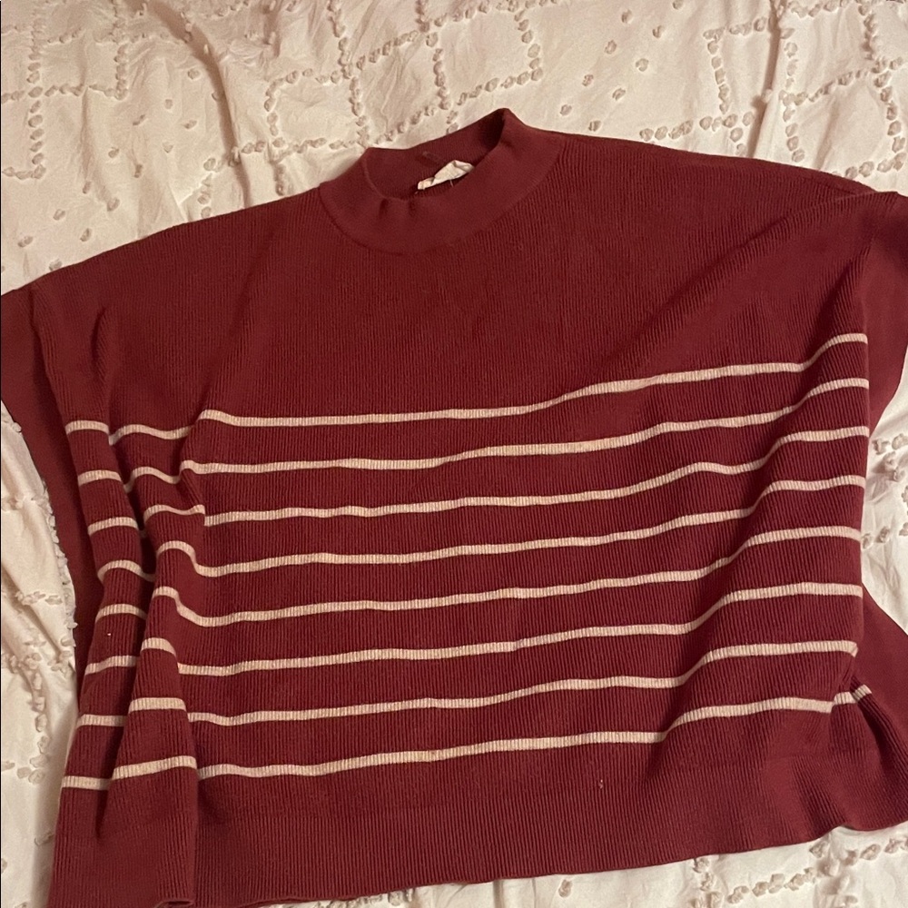 Entro Burgundy and Cream Striped Turtleneck Sweater